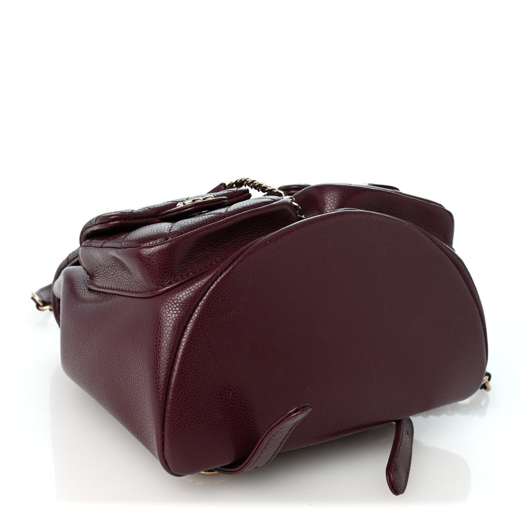 Shiny Caviar Quilted Medium Duma Pockets Drawstring Backpack Dark Burgundy
