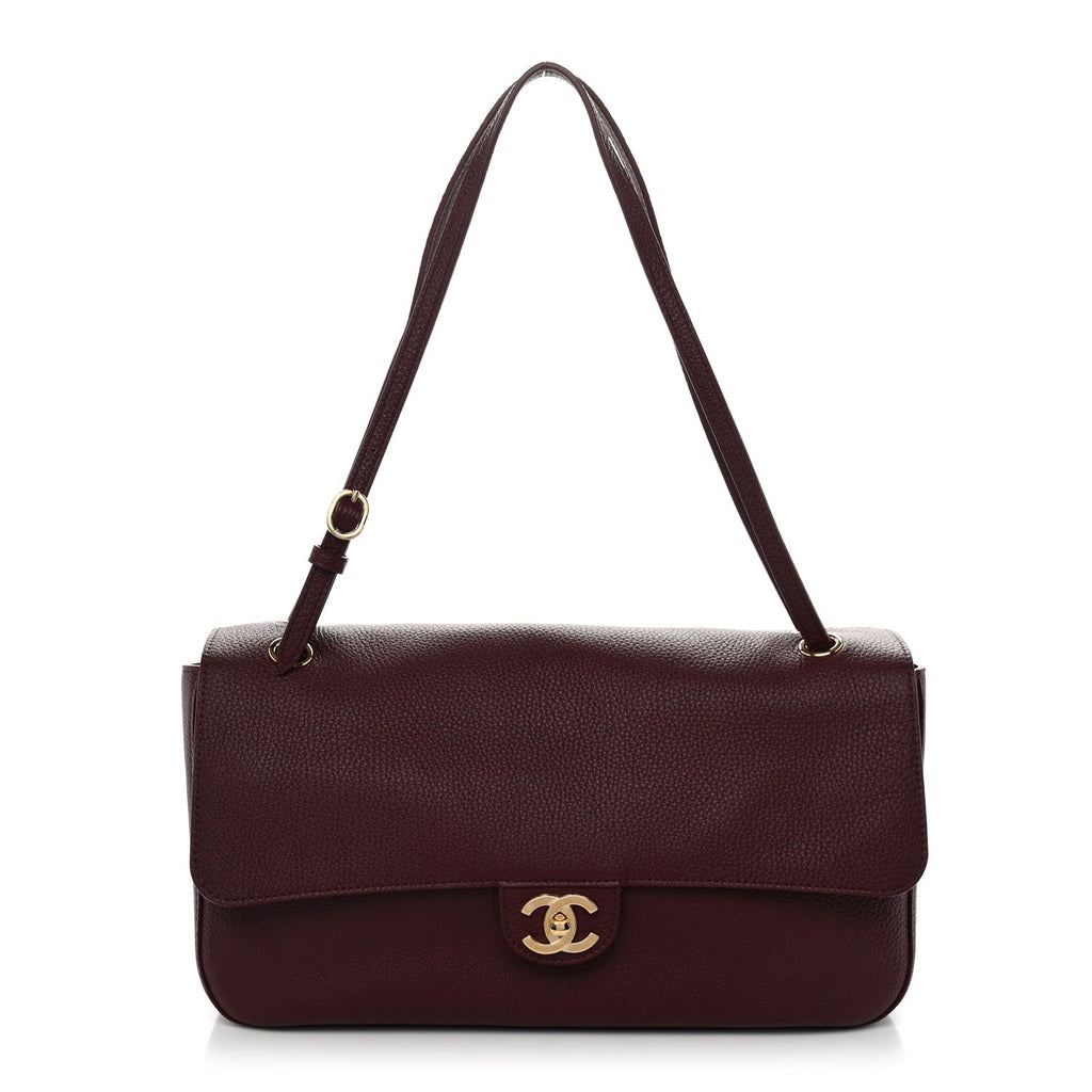 Grained Calfskin Small Souplissimo Maxi Flap Burgundy