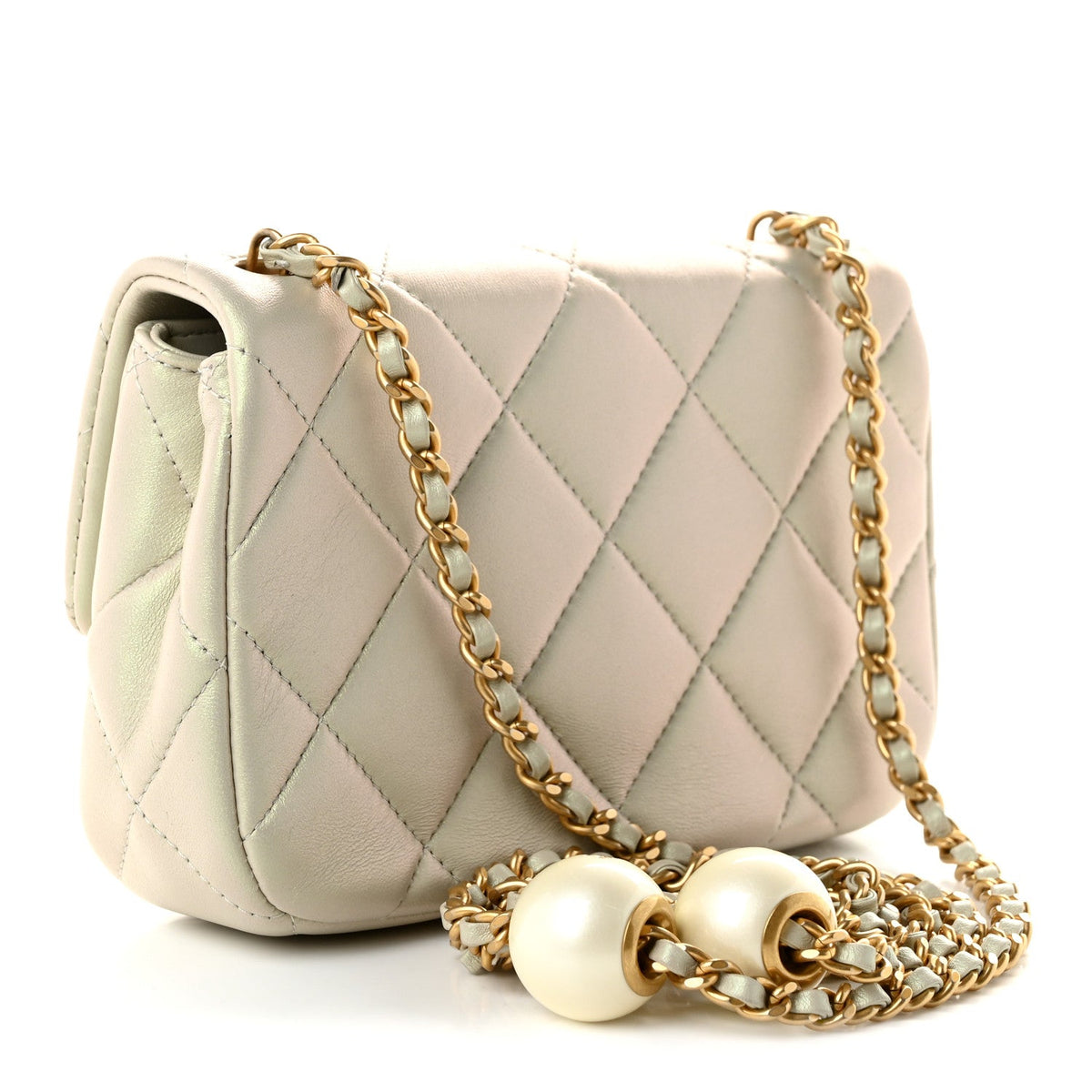 Pearly Lambskin Pearl Quilted Mini Flap Ivory
