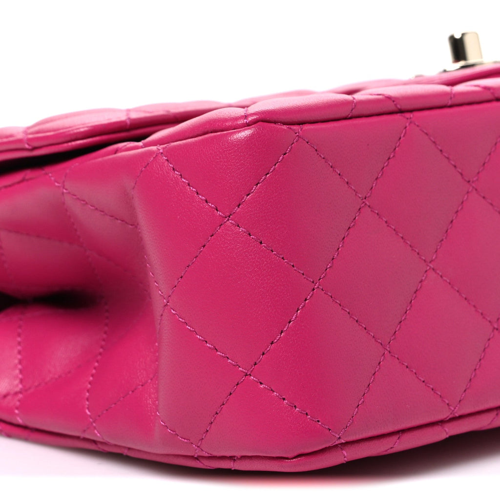 Lambskin Quilted Medium Crystal Top Handle Rectangular Flap Dark Pink