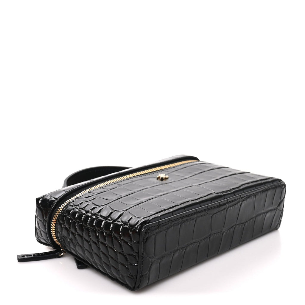 Calfskin Crocodile Embossed Crococo Exoticoco Vanity With Chain Black