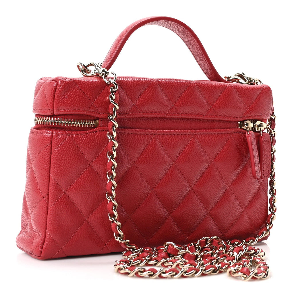 Caviar Quilted Top Handle Slim Vanity With Chain Red