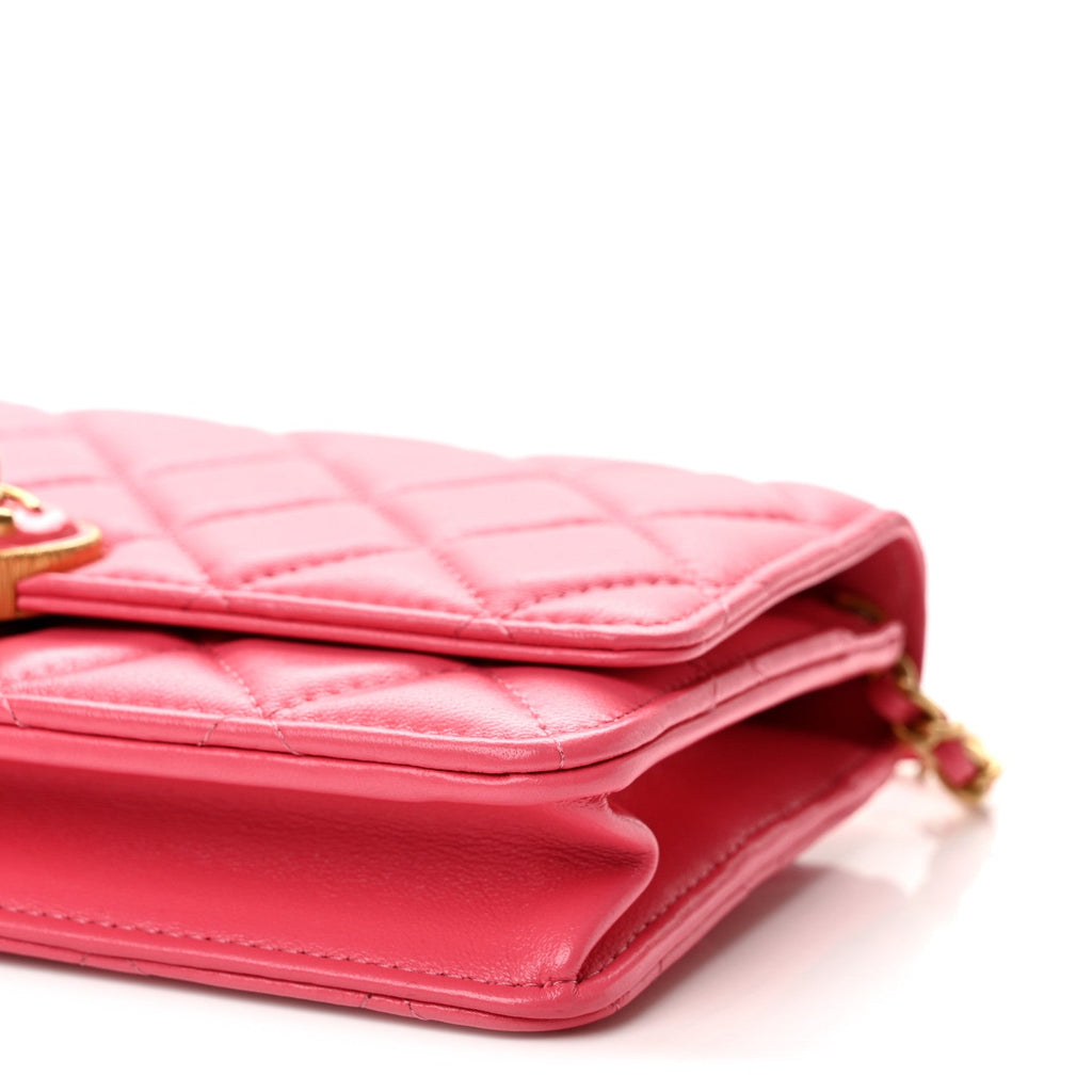 Lambskin Plexiglass Quilted Coco Love Wallet On Chain WOC Pink