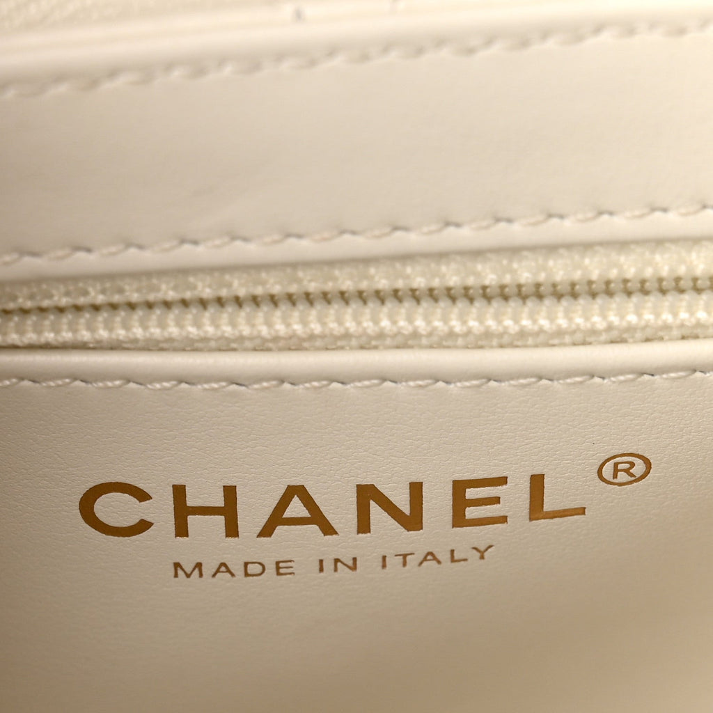 Shiny Aged Calfskin Quilted Nano Kelly Shopper White