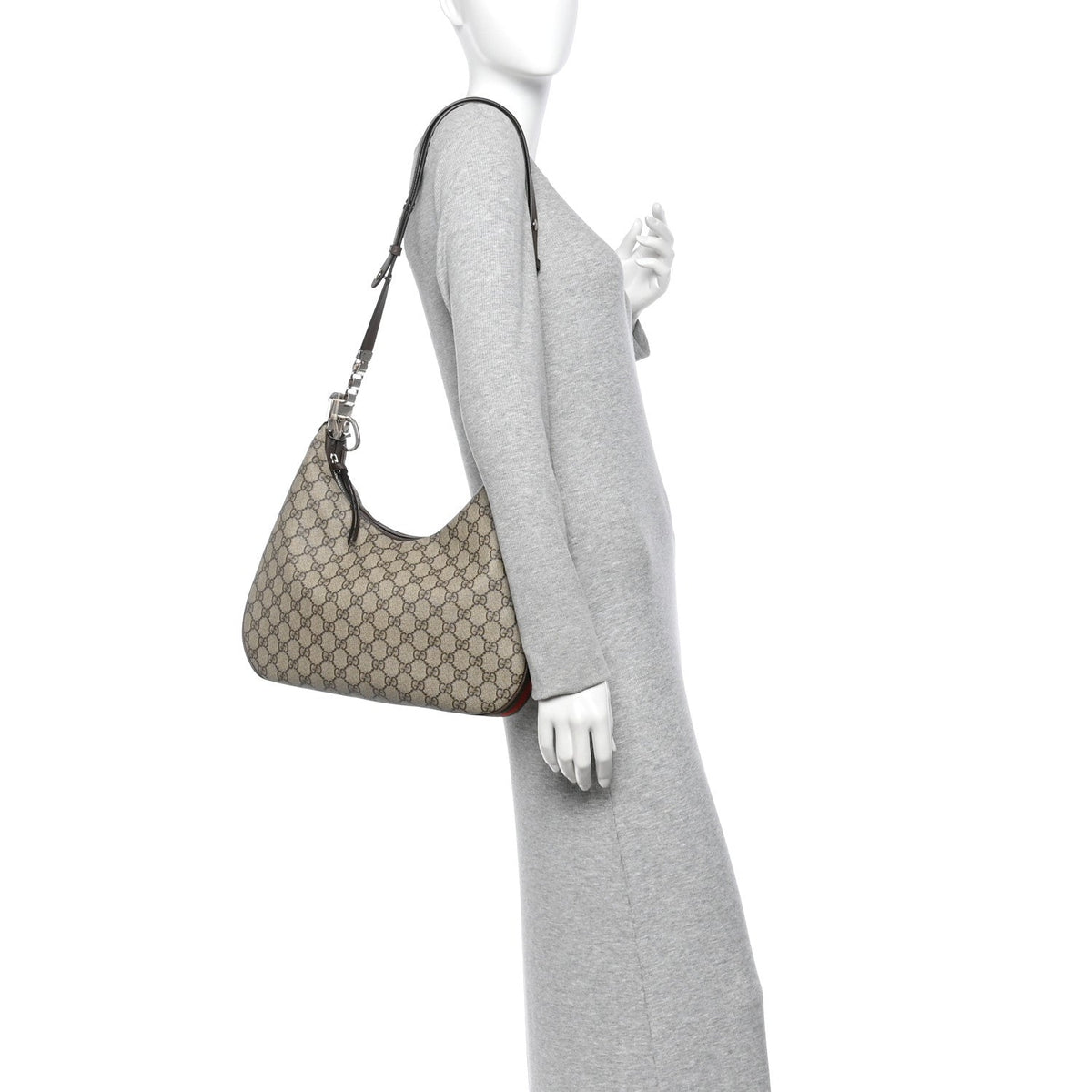 GG Supreme Monogram Textured Calfskin Web Large Attache Shoulder Bag Beige Ebony New Acero