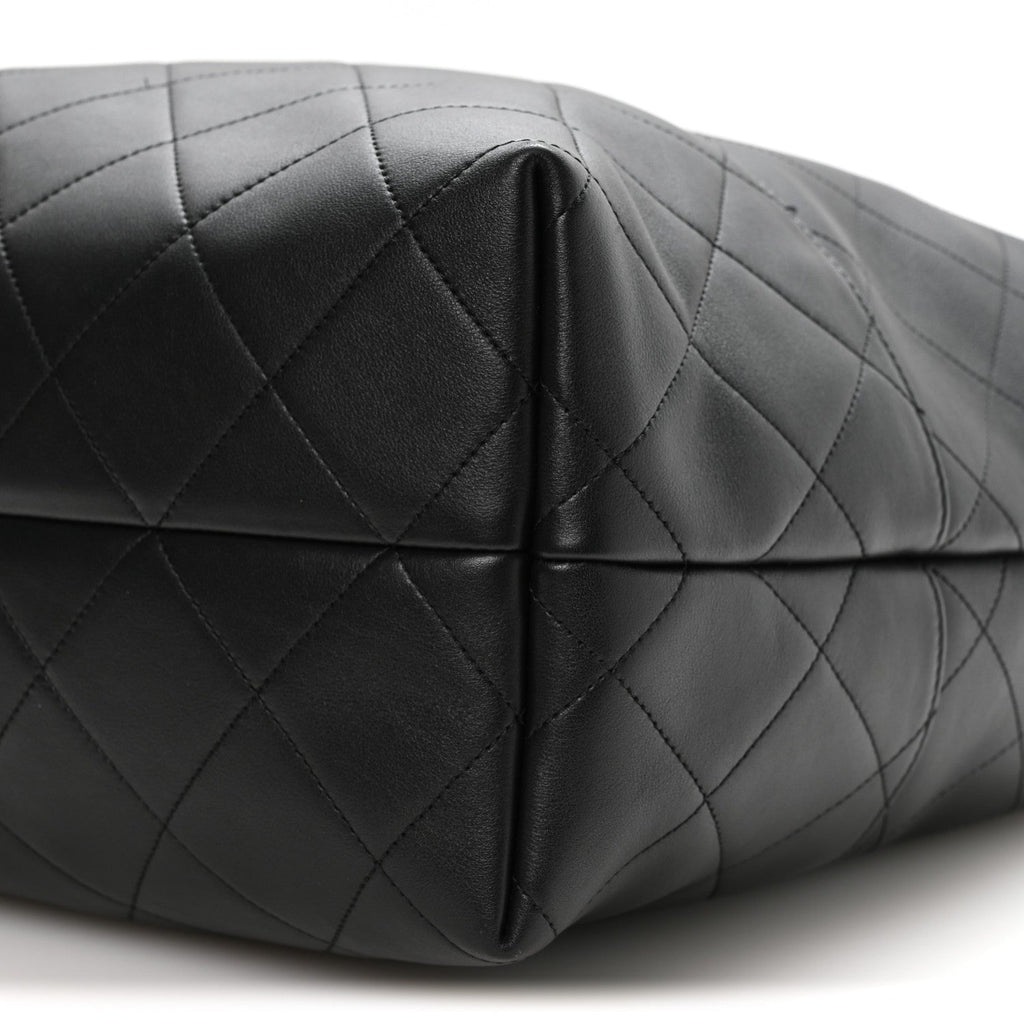 Calfskin Quilted Large Coco Base Shopping Bag Black