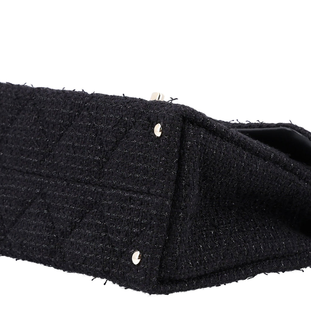 Tweed Quilted Medium Retro Twist Top Handle Flap  Black