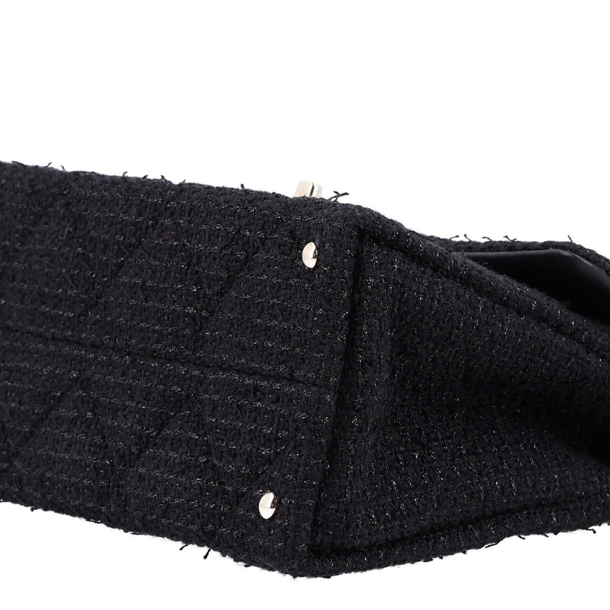 Tweed Quilted Medium Retro Twist Top Handle Flap  Black