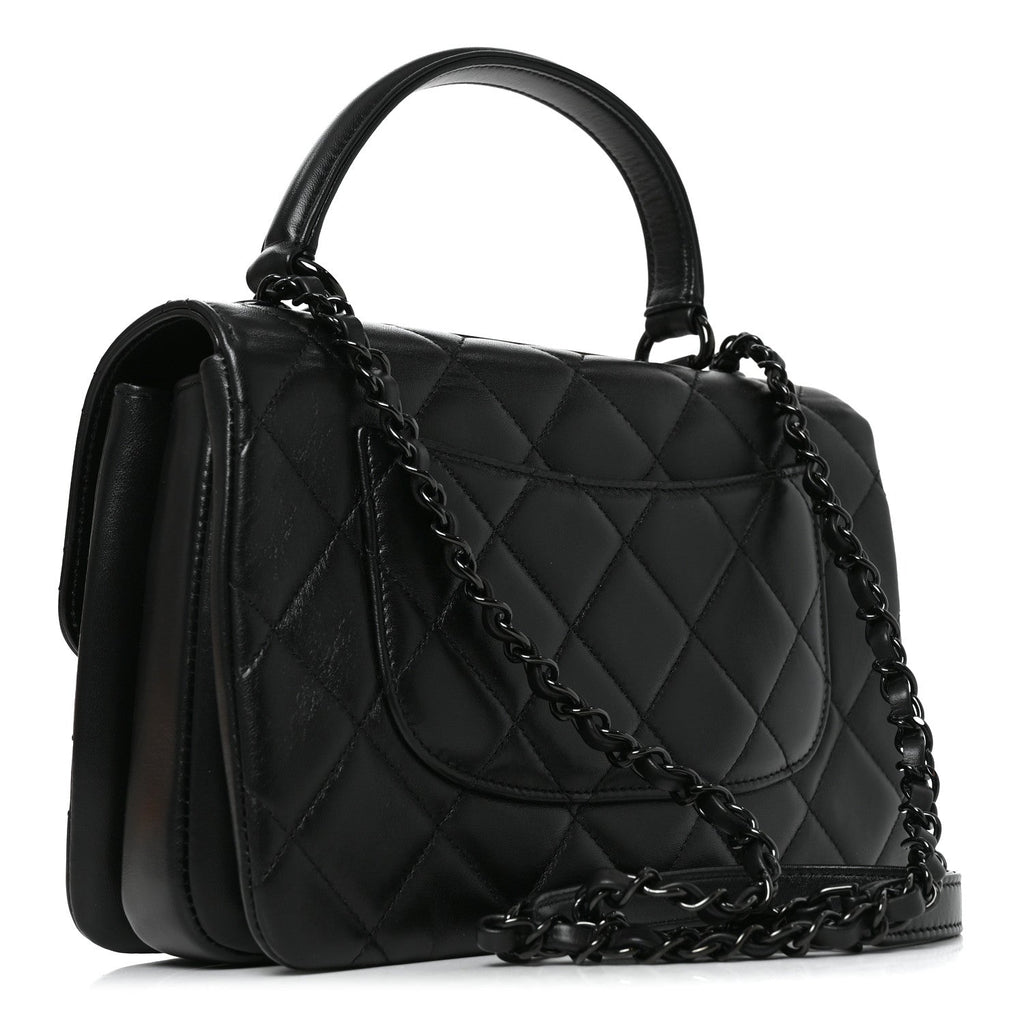 Lambskin Quilted Small Trendy CC Dual Handle Flap Bag So Black