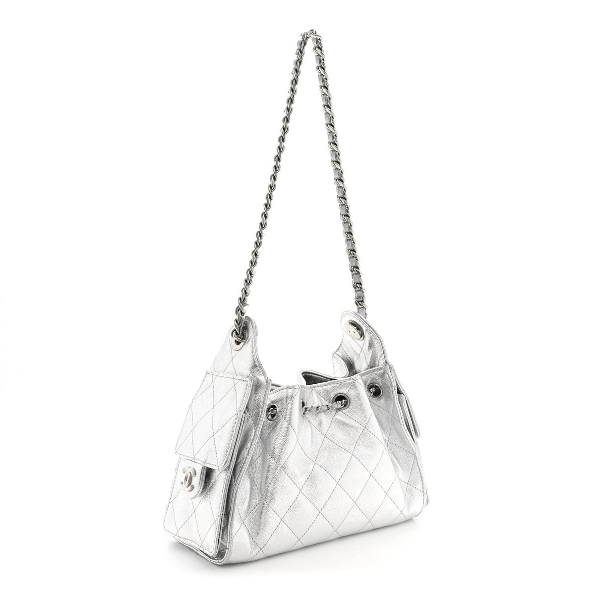 Metallic Caviar Quilted Mini Chanel 25 Handbag Silver