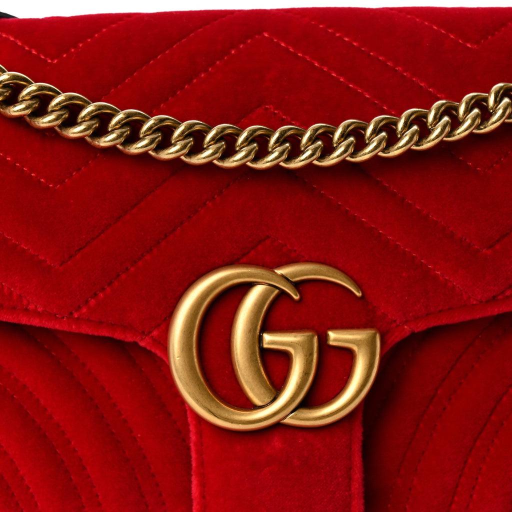 Velvet Matelasse Small GG Marmont Shoulder Bag Hibiscus Red