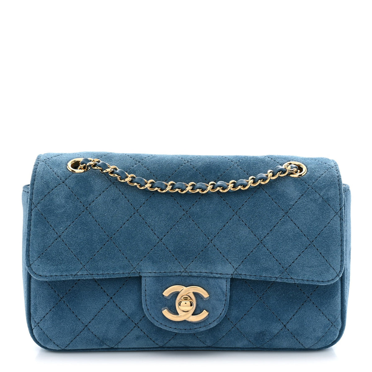 Suede Calfskin Mini Souplissimo Flap Blue
