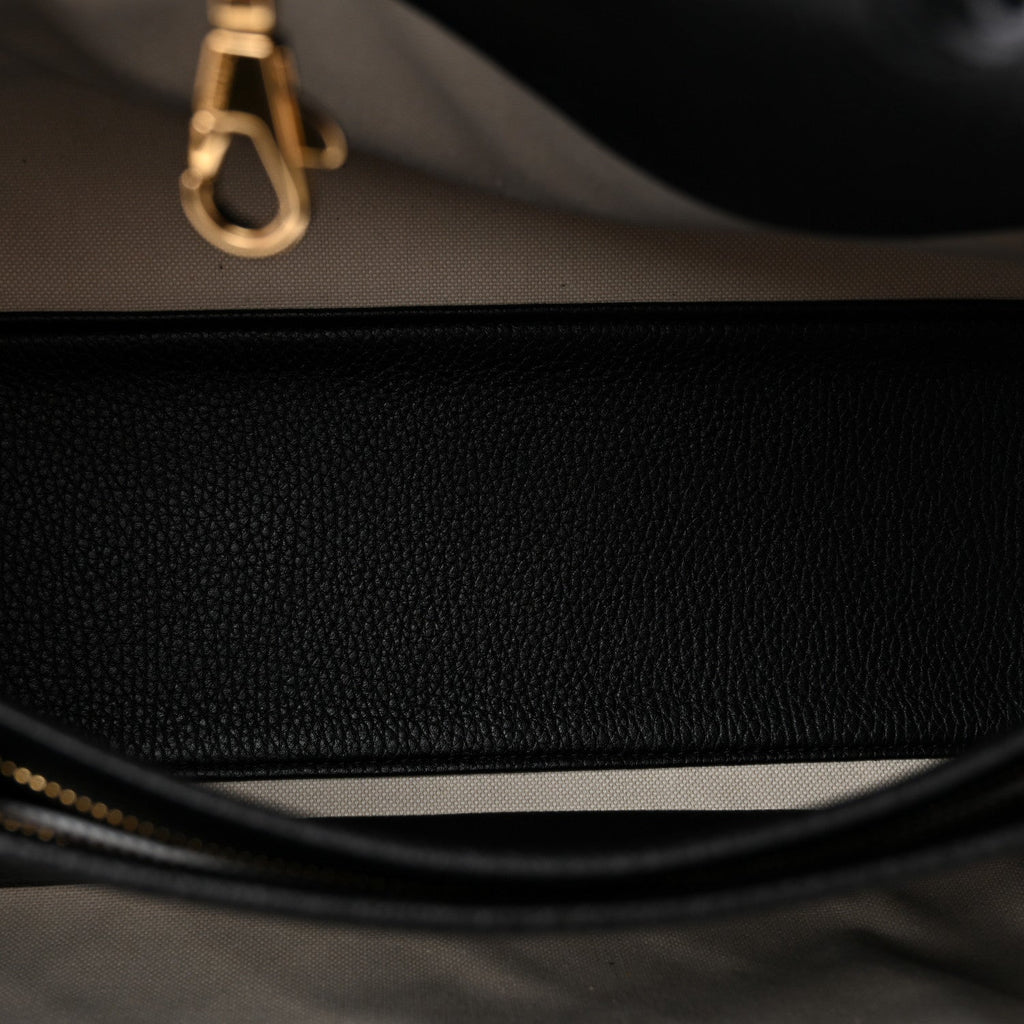 Grained Calfskin Stitched Urban Essentials Shopping Bag Black