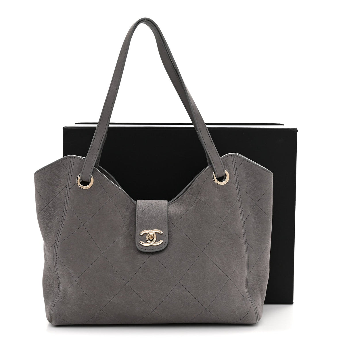 Nubuck Caviar Quilted Large Shopping Bag Grey