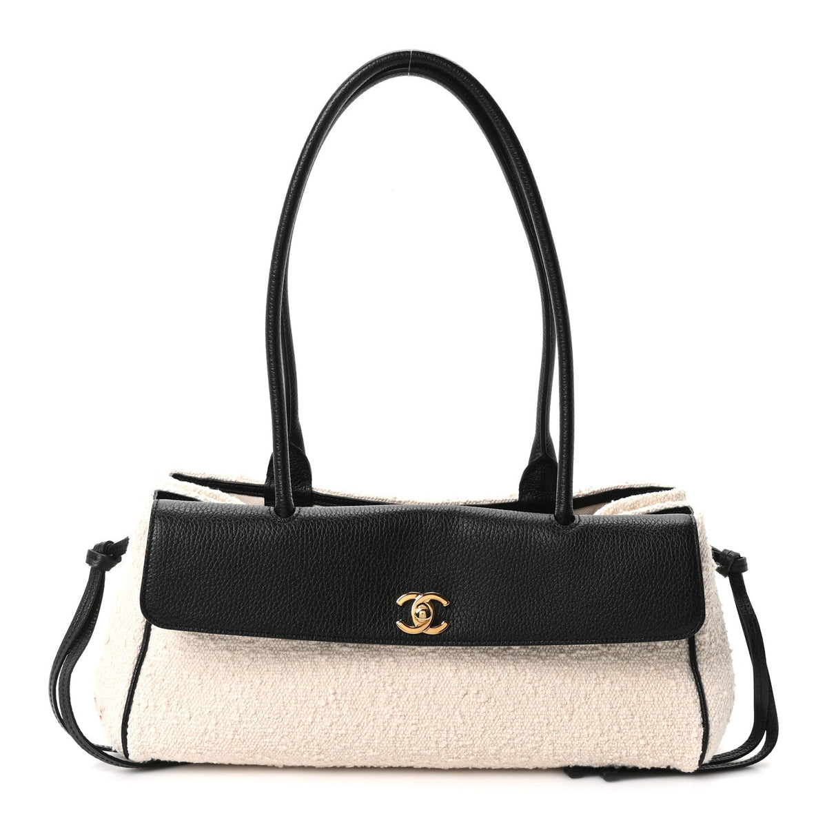 Grained Calfskin Boucle Urban Essentials Small Shopping Bag Ecru Black