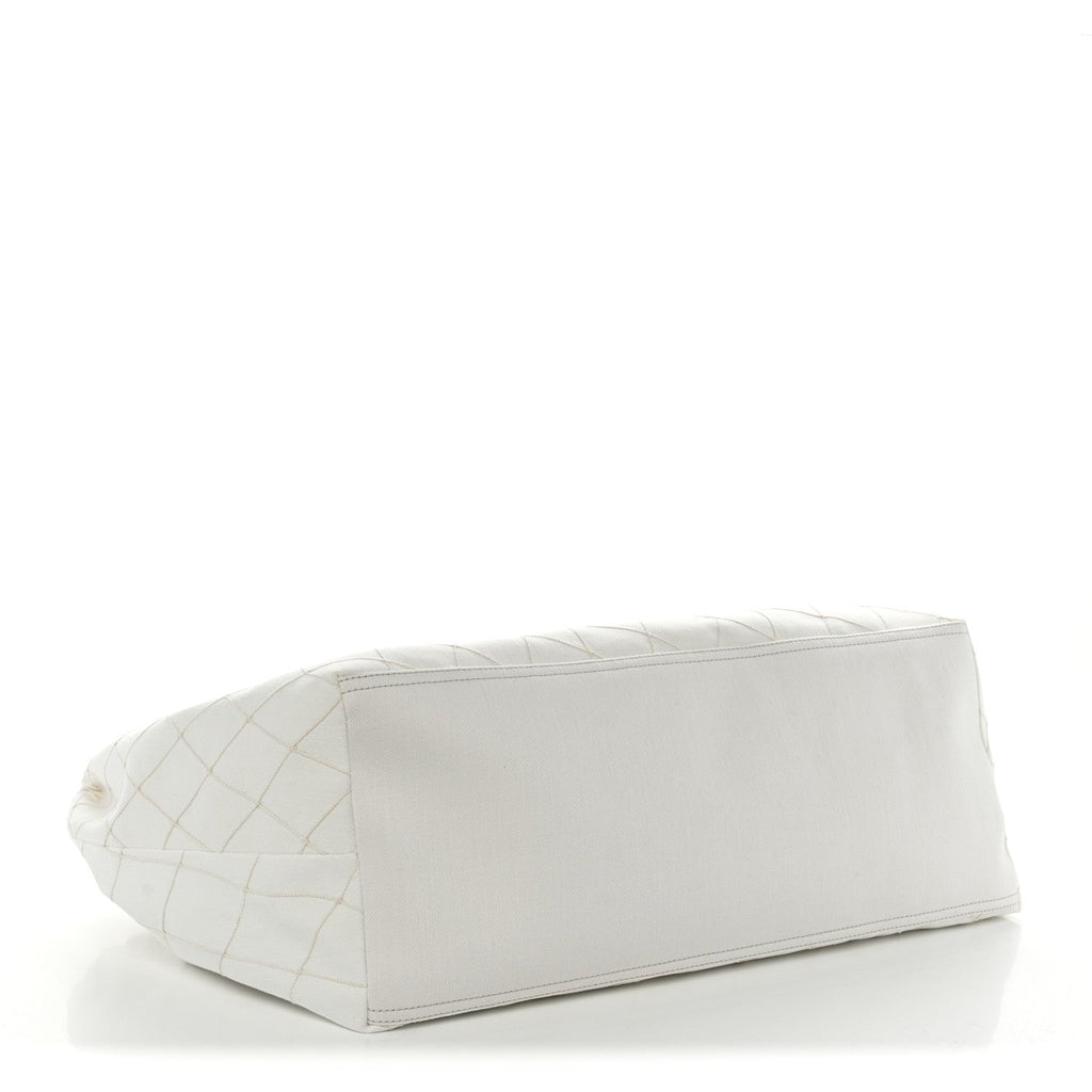 Denim Calfskin Quilted Coco Beach Small Shopping Tote White Black