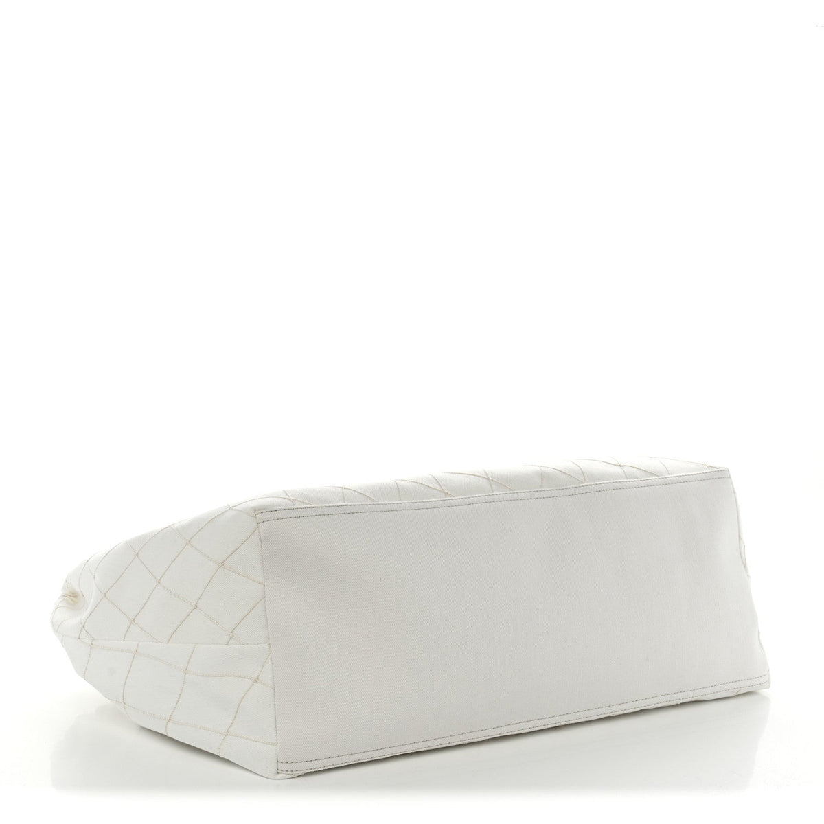 Denim Calfskin Quilted Coco Beach Small Shopping Tote White Black