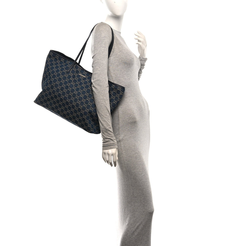 Jacquard Denim GG Monogram Large Tribeca Tote Dark Blue