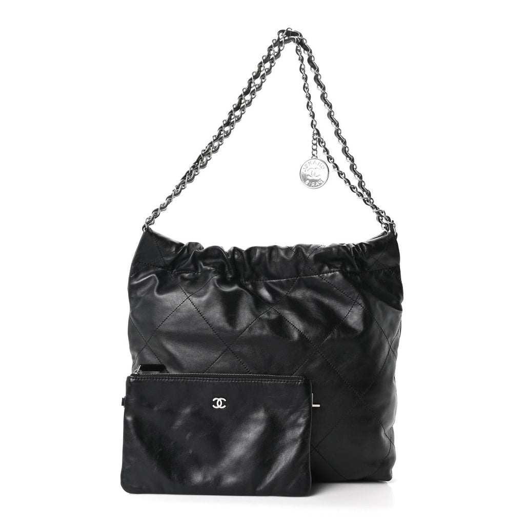 Shiny Calfskin Quilted Small Chanel 22 Black