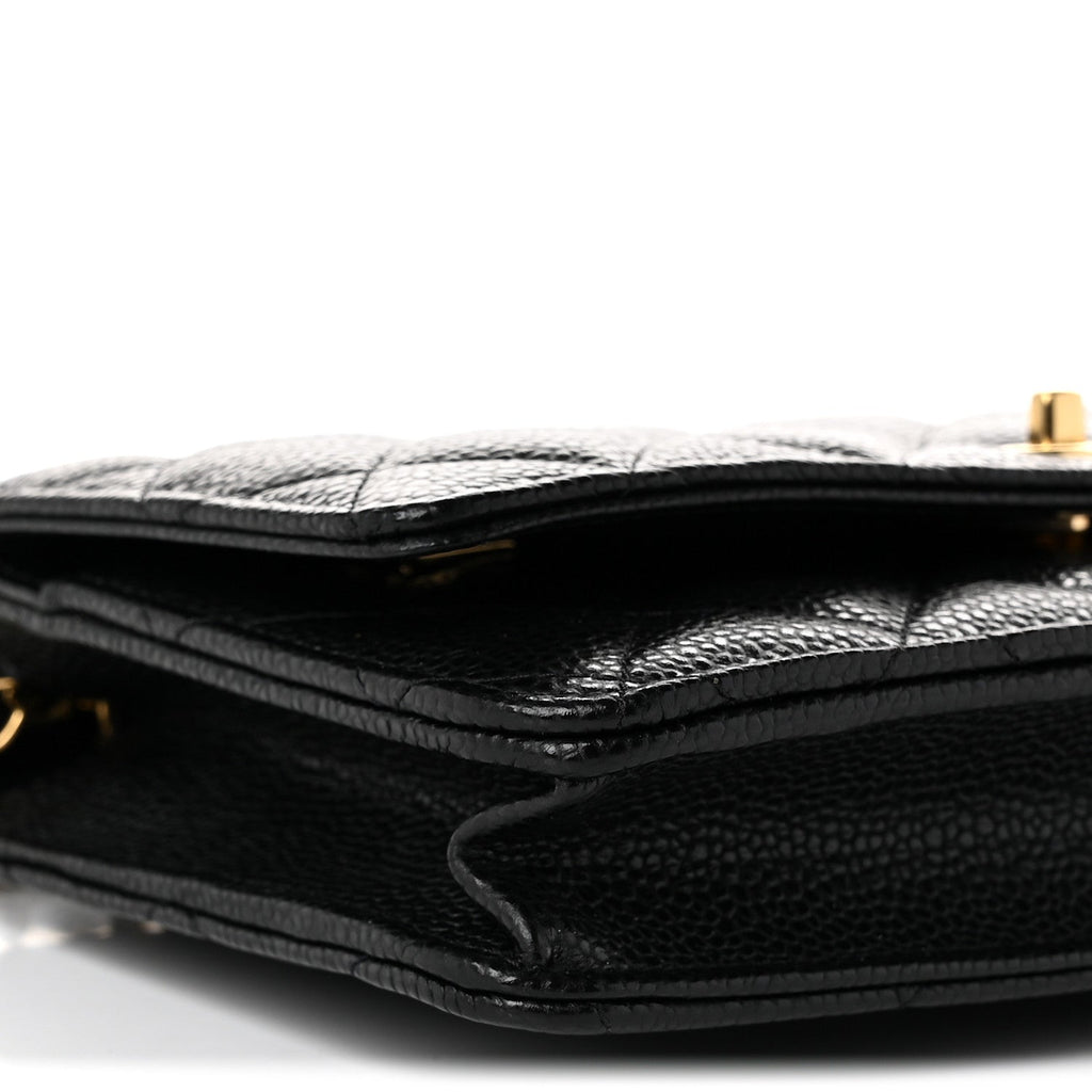 Caviar Quilted CC Turnlock Wallet On Chain WOC Black