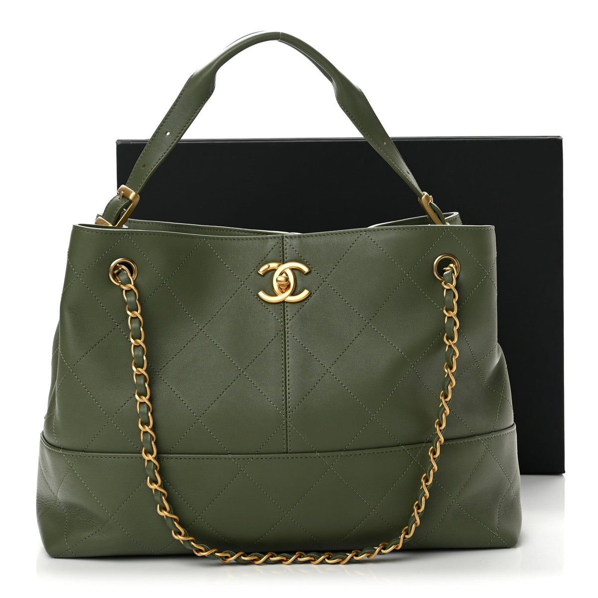 Calfskin Quilted Small Coco Base Shopping Bag Khaki