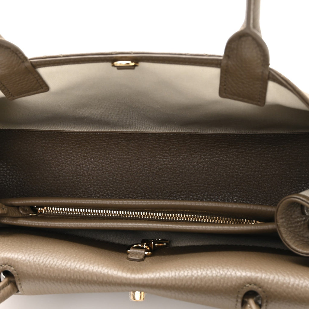 Grained Calfskin Stitched Urban Essentials Small Shopping Bag Dark Khaki