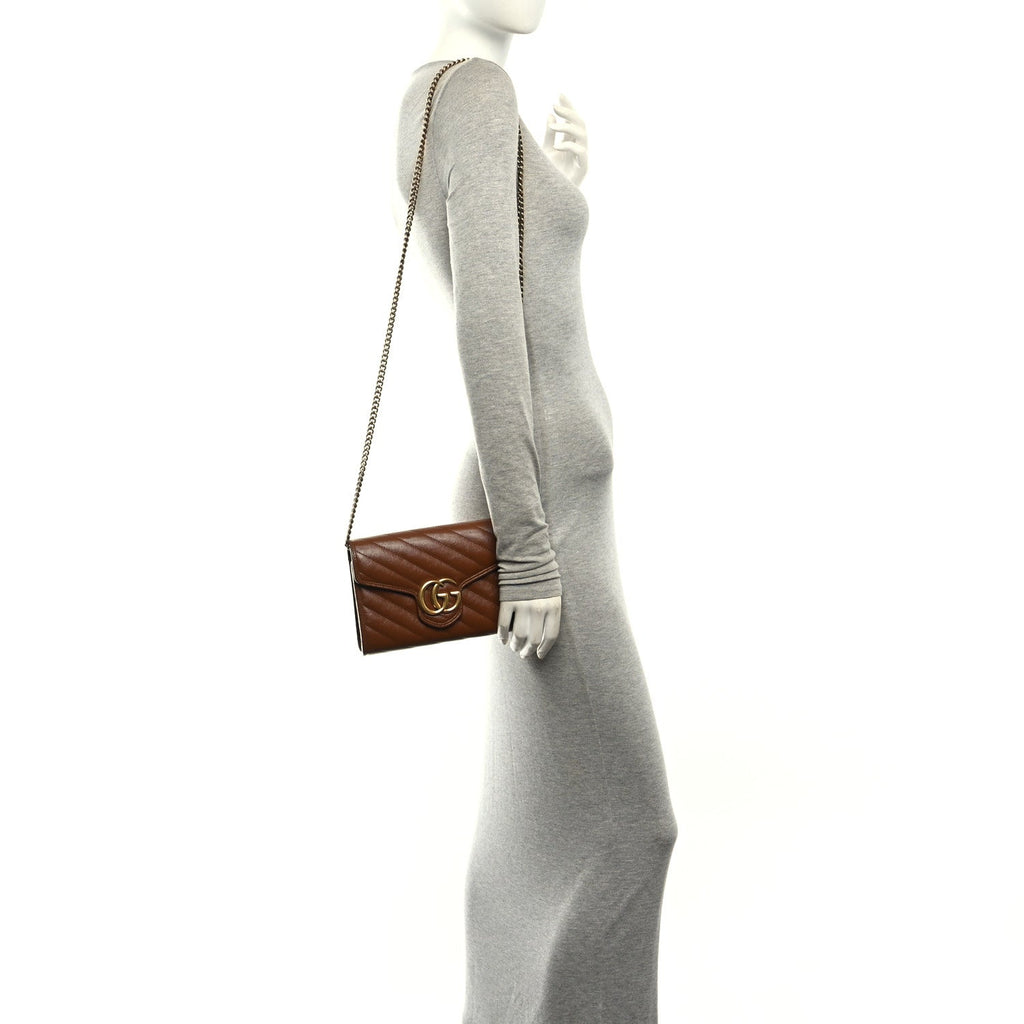 Azalea Calfskin Matelasse Diagonal GG Marmont Chain Wallet Cuir