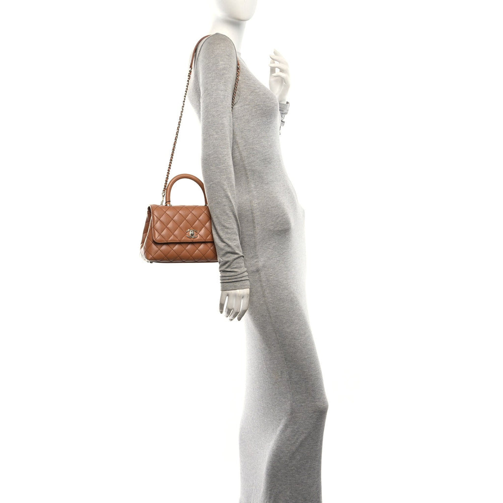 Caviar Quilted Lizard Embossed Mini Coco Handle Flap Beige