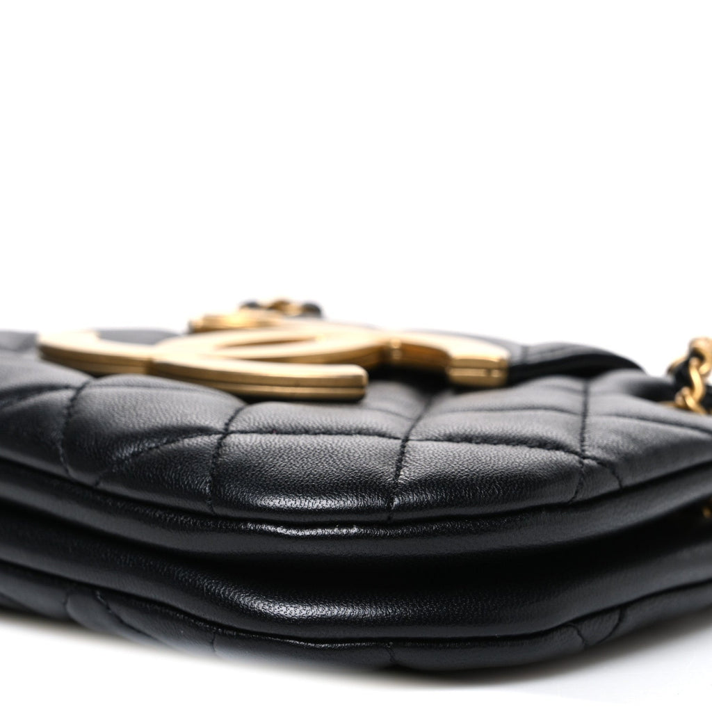 Lambskin Quilted Small Giant CC Flap Bag Black