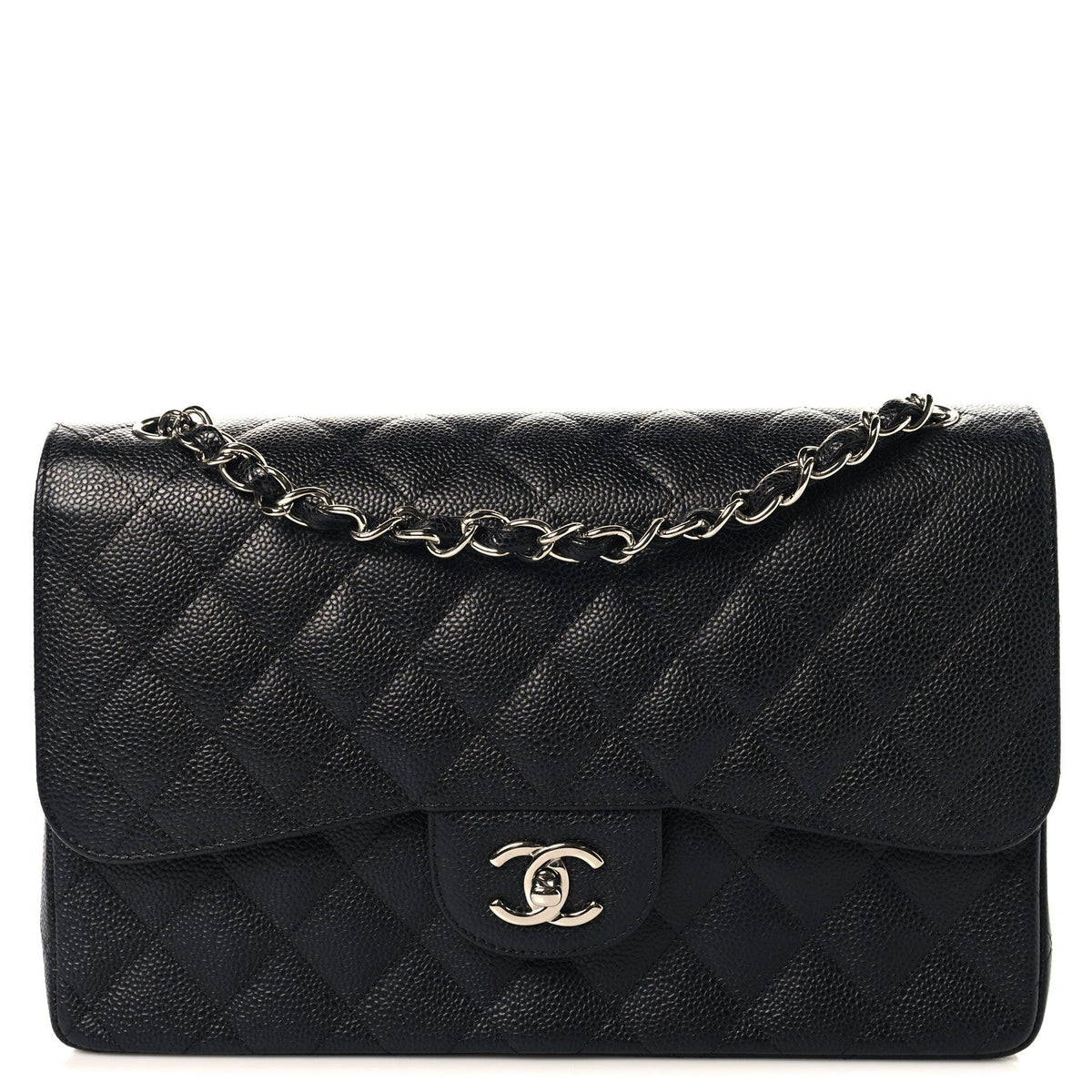 Caviar Quilted Jumbo Double Flap Black