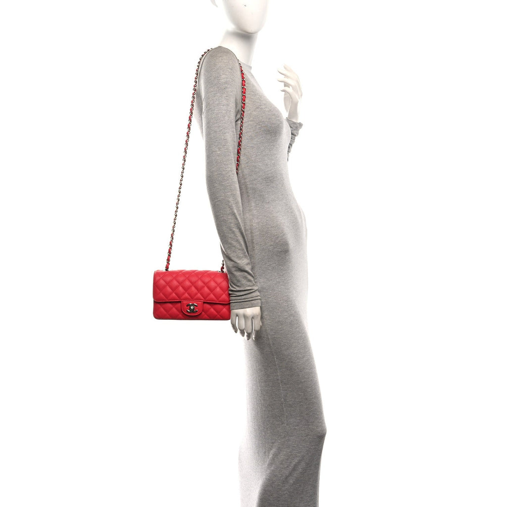 Caviar Quilted Mini Rectangular Flap Light Red