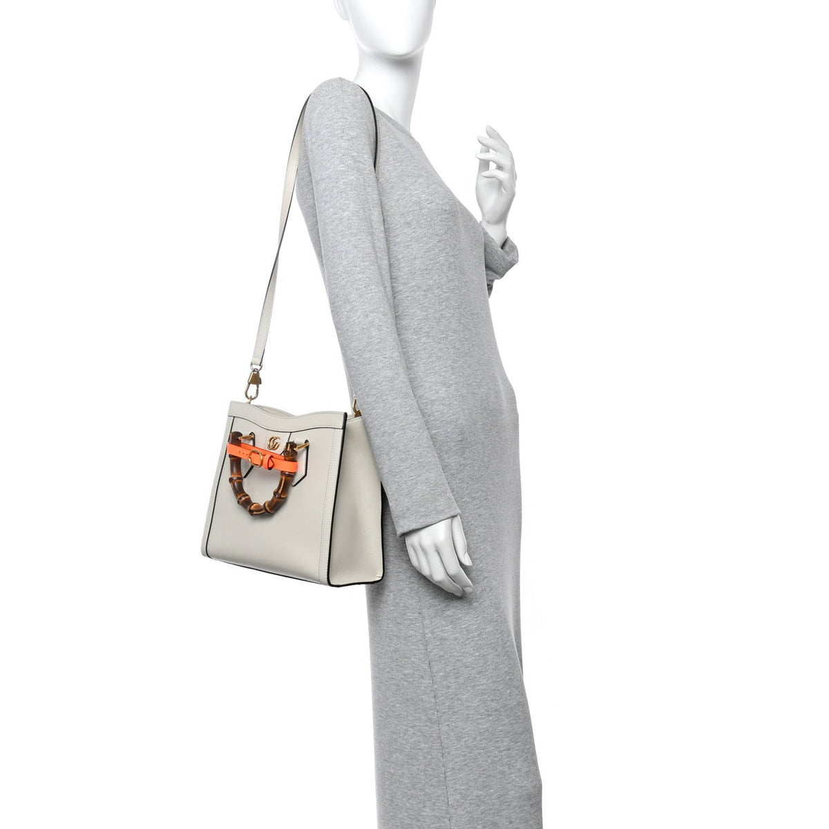 Wonka Grain Calfskin Small Diana Tote Bag Mystic White Orange Fluo
