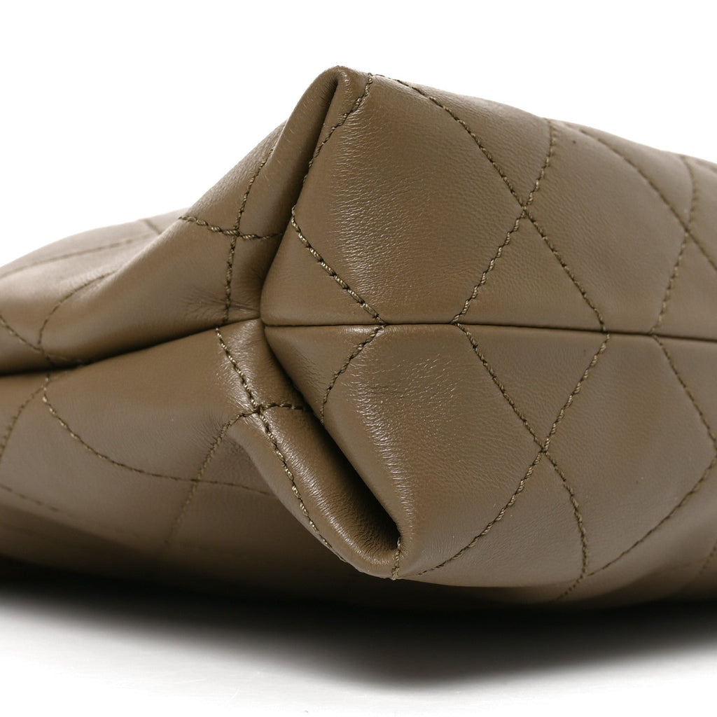 Lambskin Quilted Drawstring Shopping Bag  Dark Khaki