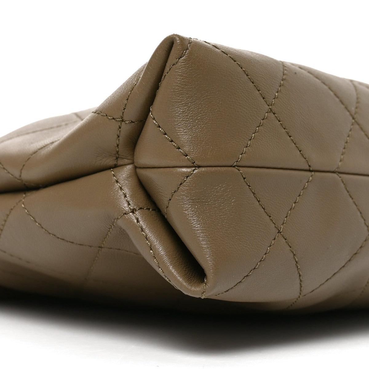 Lambskin Quilted Drawstring Shopping Bag  Dark Khaki
