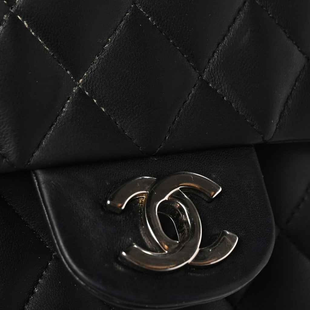 Lambskin Quilted Medium Double Flap Black