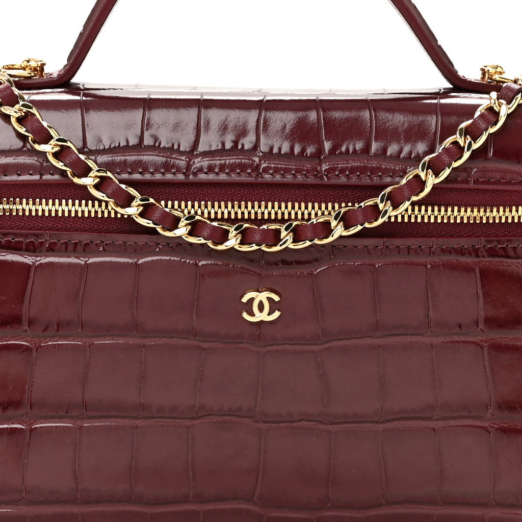 Calfskin Crocodile Embossed Crococo Exoticoco Vanity With Chain Dark Burgundy