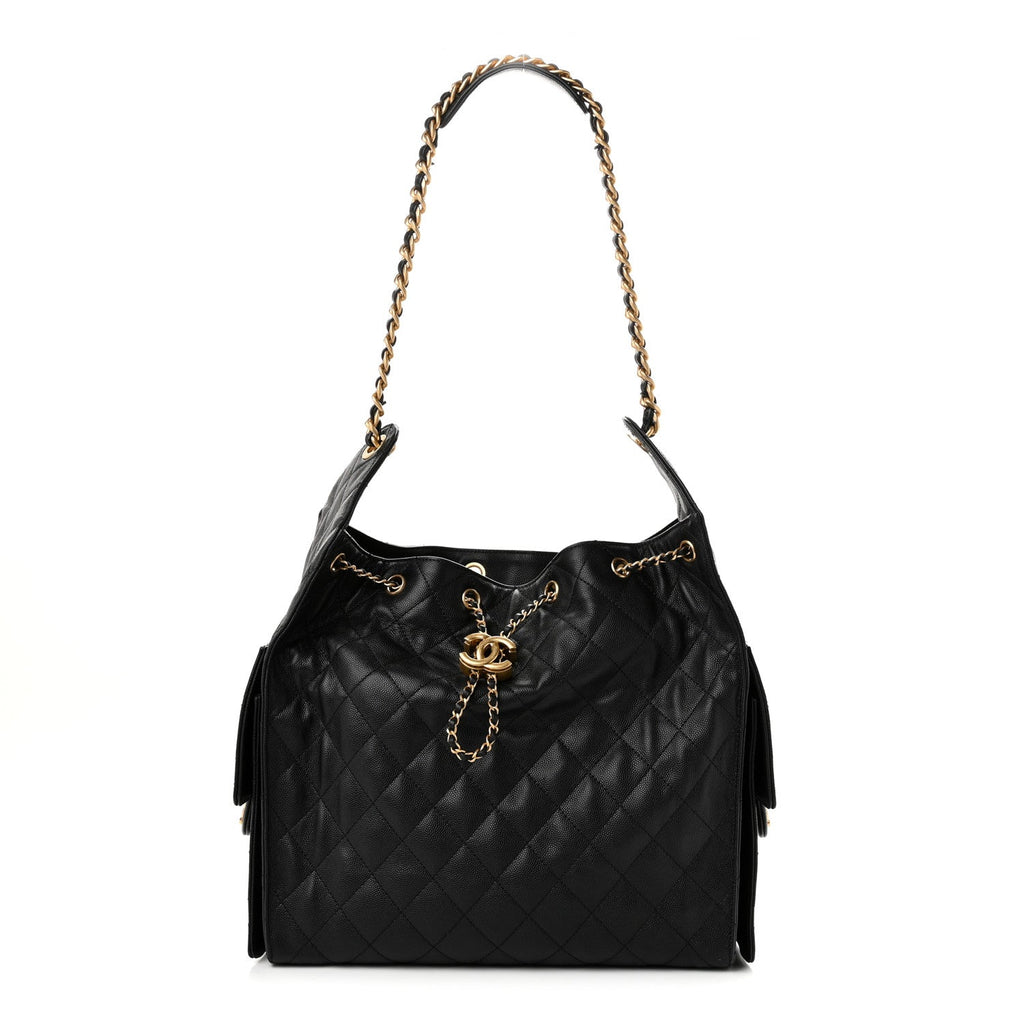 Caviar Quilted Medium Chanel 25 Handbag Black