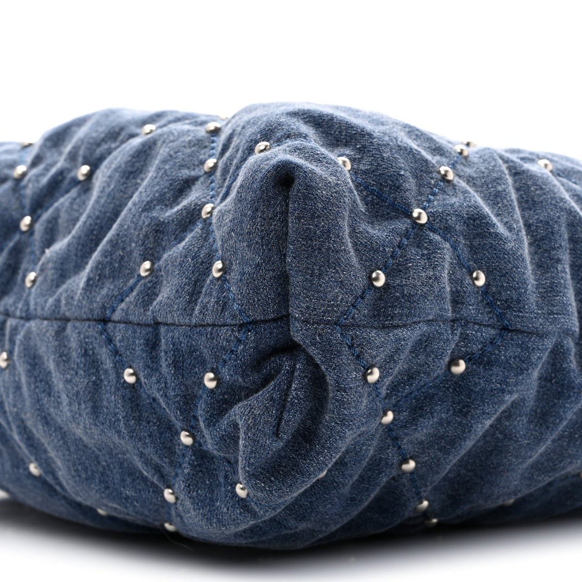 Washed Denim Quilted Studded Small Chanel 22 Blue