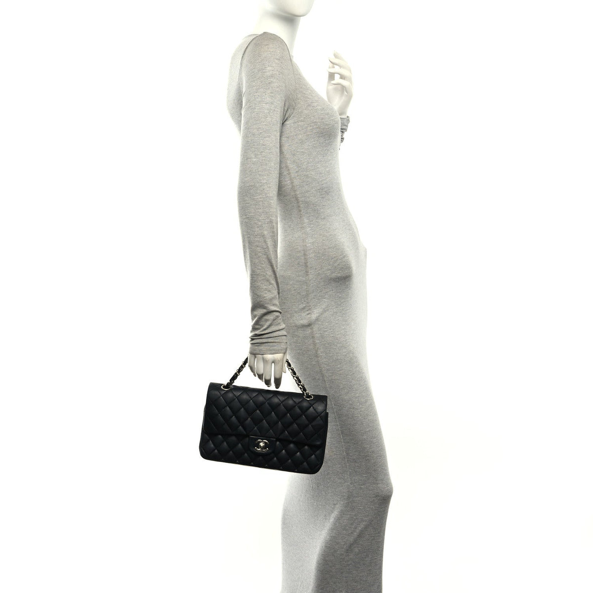 Lambskin Quilted Medium Double Flap Black