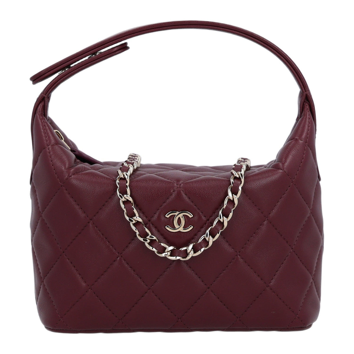 Lambskin Quilted Hobo Clutch With Chain Dark Burgundy
