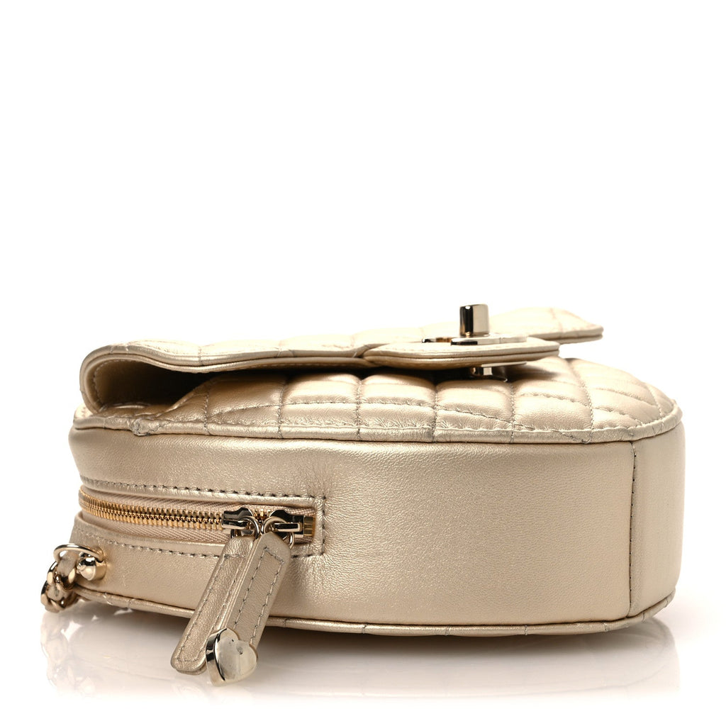 Metallic Lambskin Quilted CC In Love Heart Bag Gold