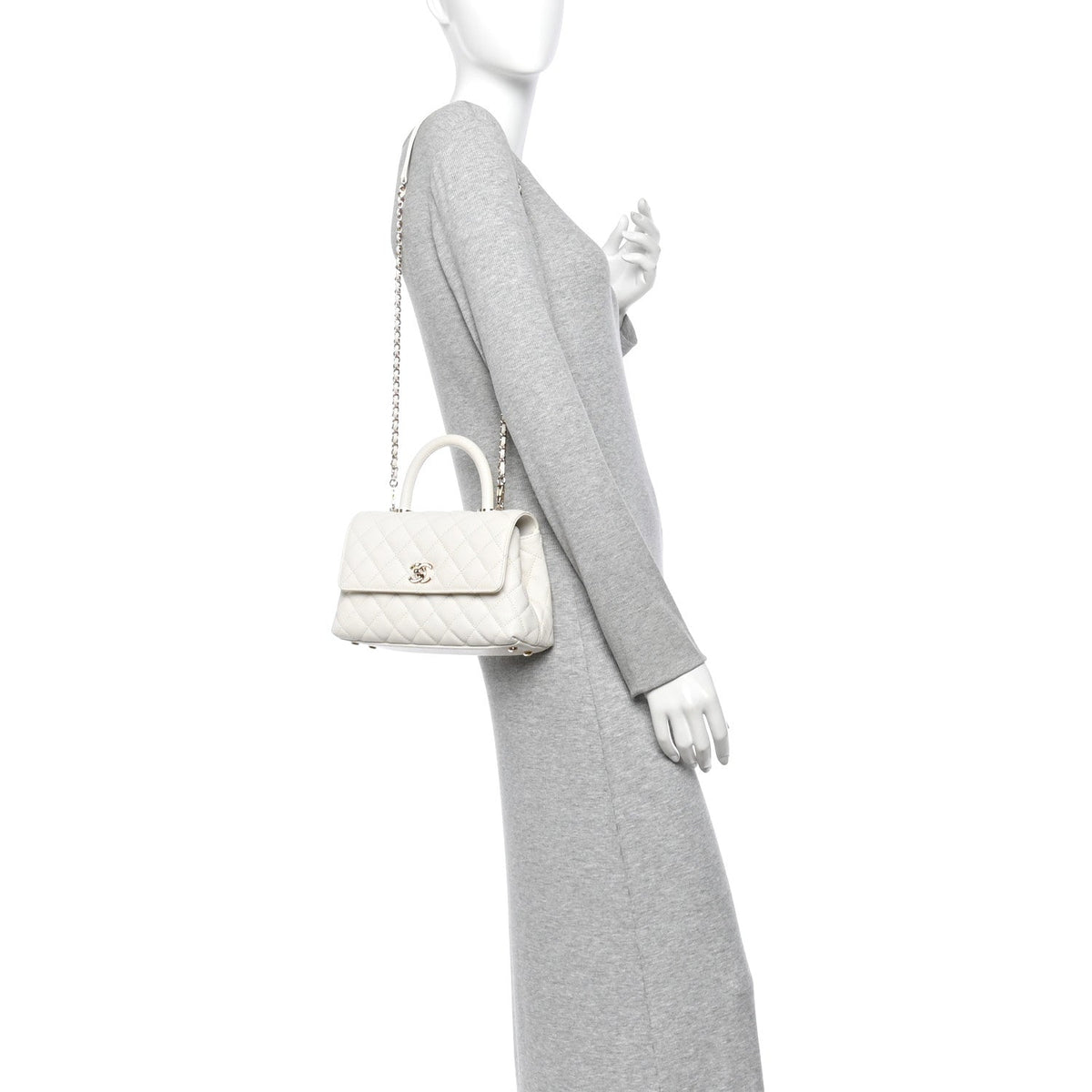 Caviar Quilted Mini Coco Handle Flap White