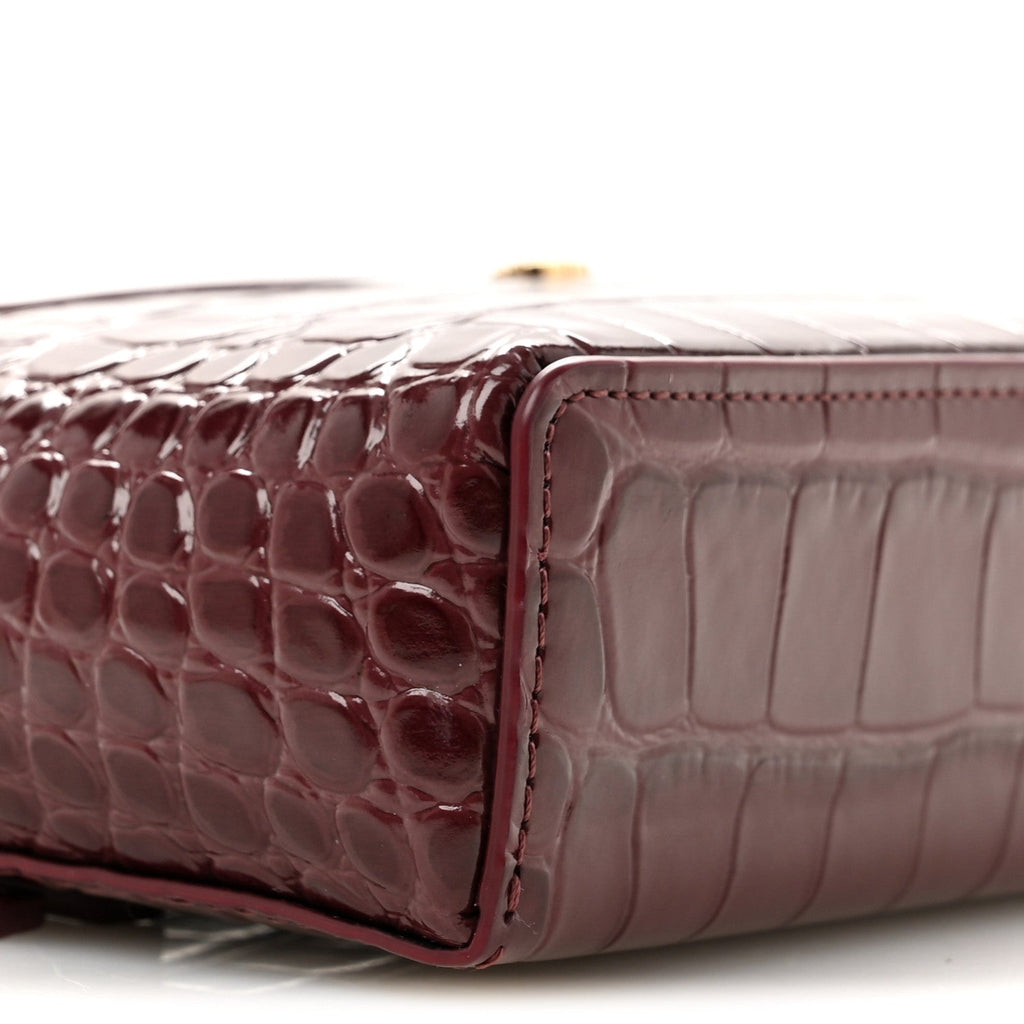 Calfskin Crocodile Embossed Crococo Exoticoco Vanity With Chain Dark Burgundy
