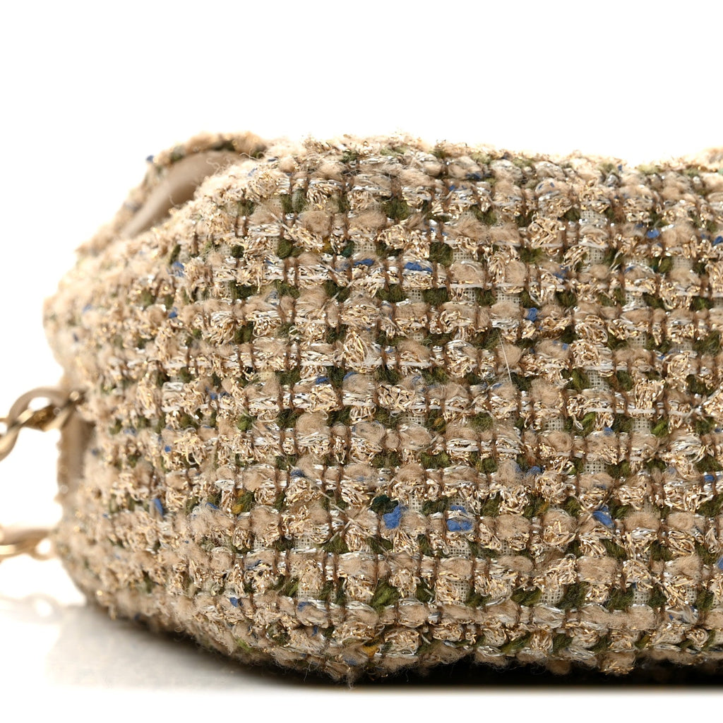 Tweed Quilted Mini Rectangular Flap Beige