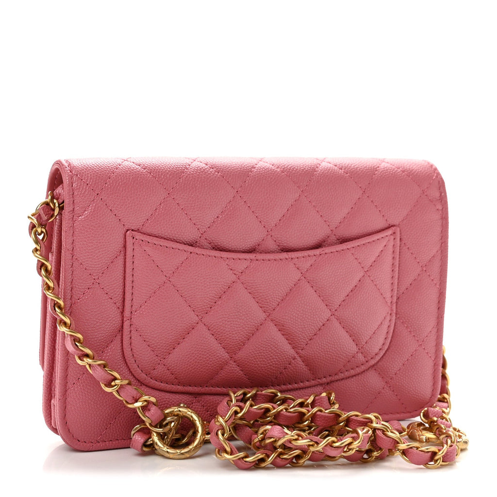 Caviar Quilted CC Turnlock Wallet On Chain WOC Pink