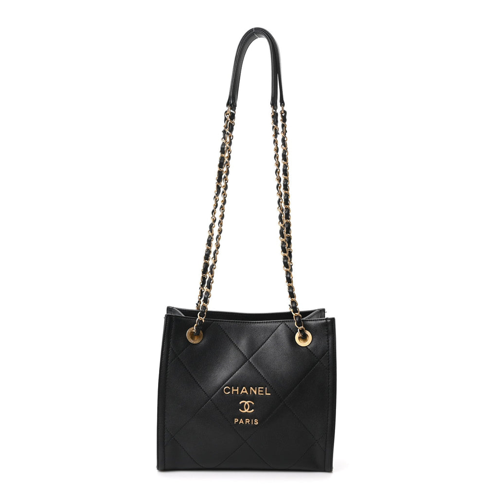 Calfskin Stitched Small Shopping Bag Black