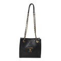 Calfskin Stitched Small Shopping Bag Black