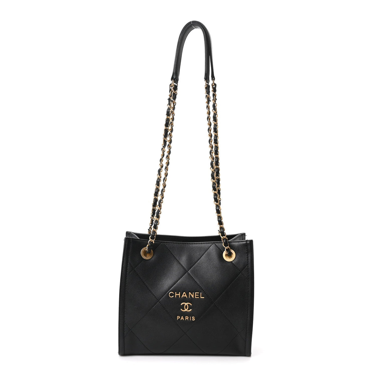 Calfskin Stitched Small Shopping Bag Black