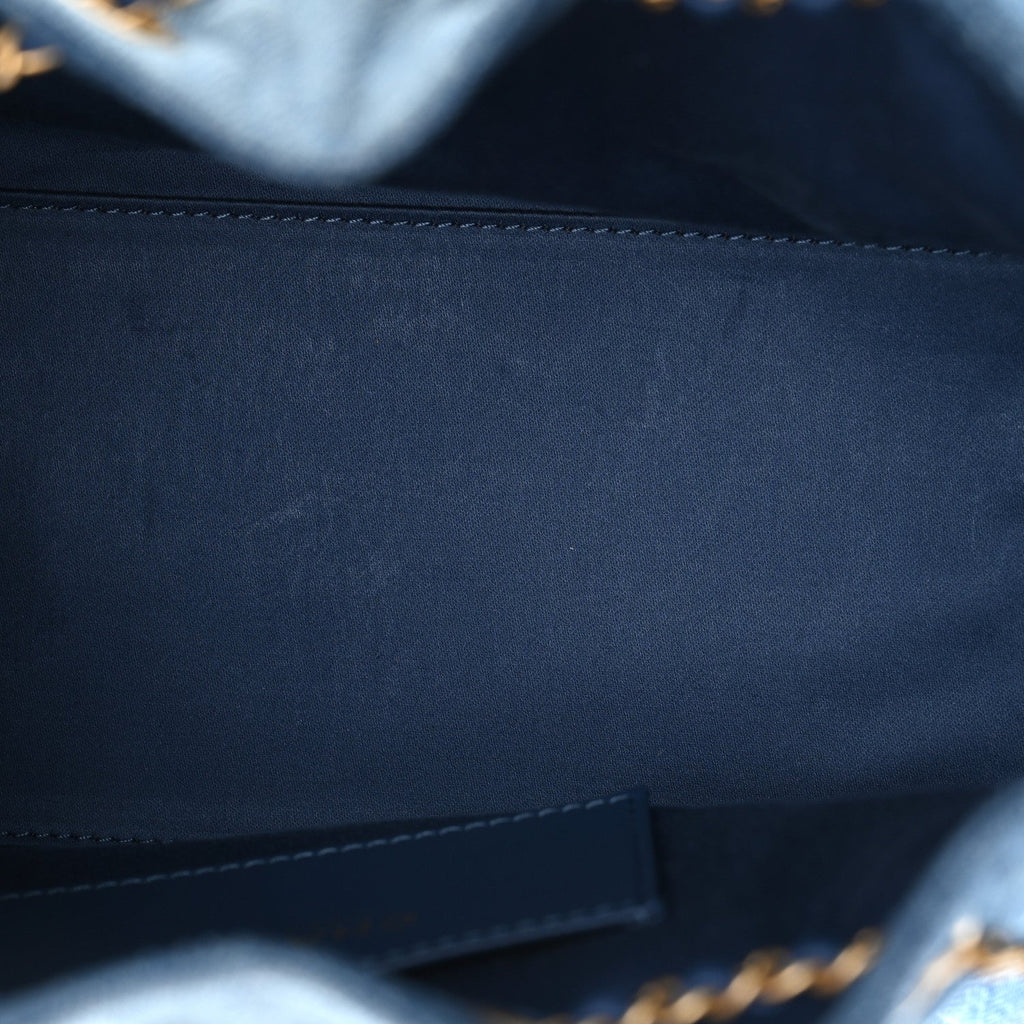 Washed Denim Quilted Small Chanel 25 Handbag Blue