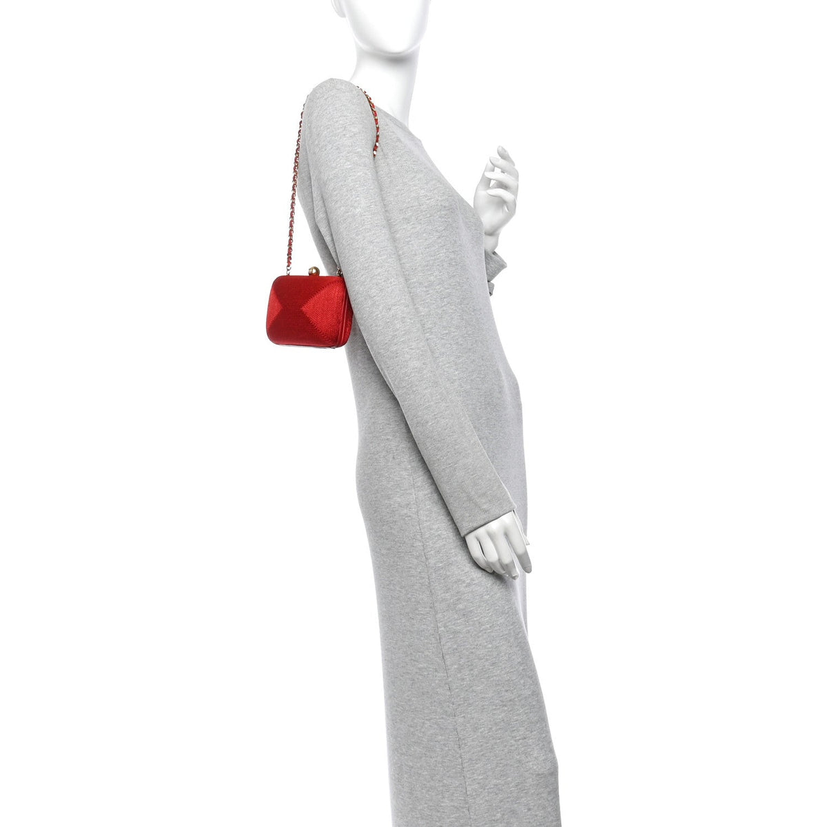 Woven Raffia Clutch With Chain Bag Red